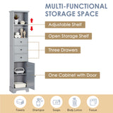 English Elm Grey Tall Bathroom Cabinet, Freestanding Storage Cabinet With 3 Drawers and Adjustable Shelf, Mdf Board With Painted Finish