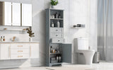 English Elm Grey Tall Storage Cabinet With 3 Drawers and Adjustable Shelves For Bathroom, Kitchen and Living Room, Mdf Board With Painted Finish