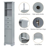 English Elm Grey Tall Bathroom Cabinet, Freestanding Storage Cabinet With 3 Drawers and Adjustable Shelf, Mdf Board With Painted Finish