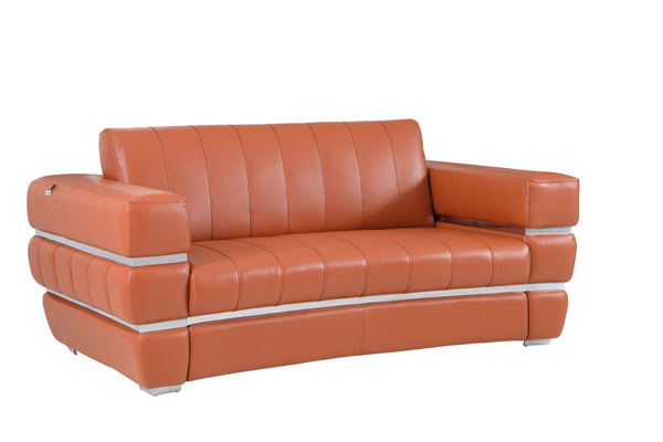 English Elm Global Top Grain Italian Leather Loveseat with 3-Layer High-Density Foam, Chrome Legs & Solid Frame Camel B05777950
