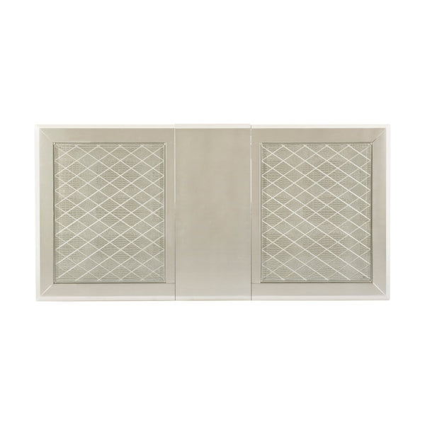 English Elm Glamorous Juliette Trestle Dining Table with Glass Inset, Diamond Embossed Top, Extension Leaf, Champagne Finish B011S00263