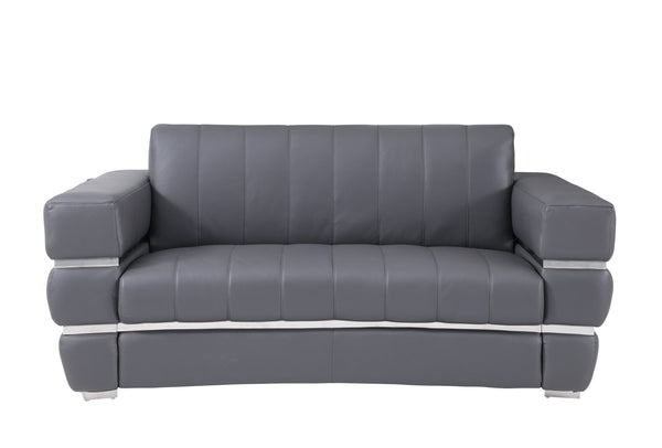 English Elm Global Top Grain Italian Leather Loveseat with 3-Layer High-Density Foam, Chrome Legs & Solid Frame Dark Gray B05777953