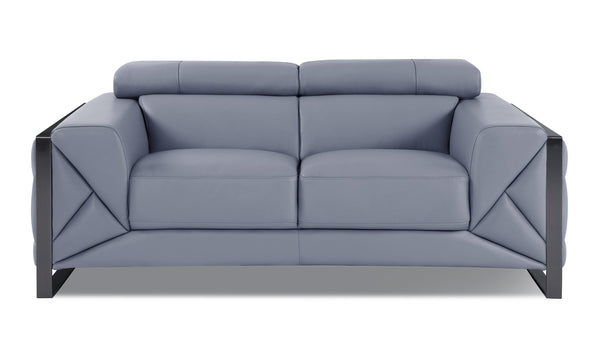 English Elm Global Top Grain Italian Leather Loveseat with 3-Layer High-Density Foam, Stainless Chrome Legs, Solid Wood Frame Light Blue B05777944