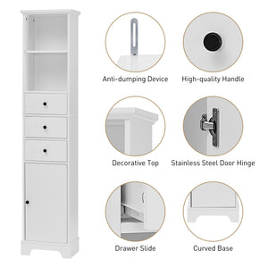 English Elm White Tall Bathroom Cabinet - Freestanding 3-Drawer Organizer with Adjustable Shelf, 100lb Capacity, Painted MDF Finish WF298152AAK