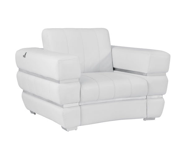 English Elm Global United Top Grain Italian Leather Chair with 3-Layer High-Density Foam, Stainless Steel Legs & Solid Wood Frame White B05777955