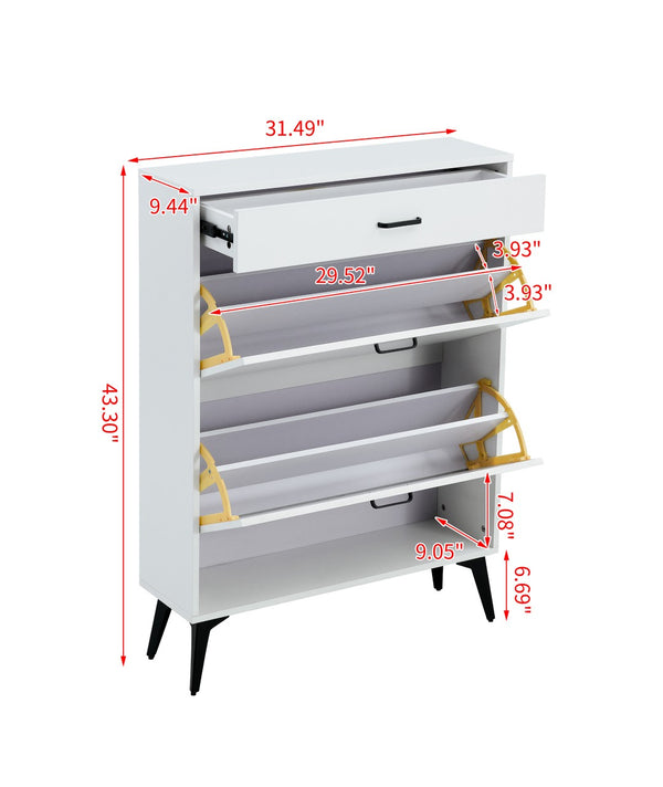 English Elm Shoe Cabinet Slim Tower Matte Finish Vertical Entryway Storage Organizer Enclosed Shelves White W37062873