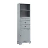 English Elm Grey Tall Storage Cabinet With 3 Drawers and Adjustable Shelves For Bathroom, Kitchen and Living Room, Mdf Board With Painted Finish