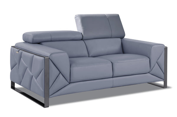 English Elm Global Top Grain Italian Leather Loveseat with 3-Layer High-Density Foam, Stainless Chrome Legs, Solid Wood Frame Light Blue B05777944