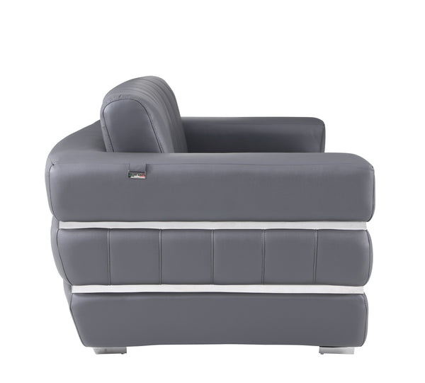 English Elm Global United Top Grain Italian Leather Chair with 3-Layer High-Density Foam, Stainless Steel Legs & Solid Wood Frame Dark Gray B05777952