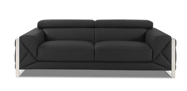 English Elm Global Top Grain Italian Leather Sofa with 3-Layer High-Density Foam, Stainless Steel Legs, Durable Frame Dark Gray B05777942