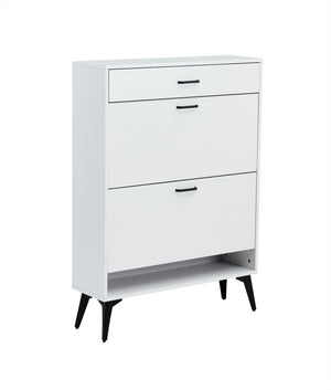 English Elm Shoe Cabinet Slim Tower Matte Finish Vertical Entryway Storage Organizer Enclosed Shelves White W37062873