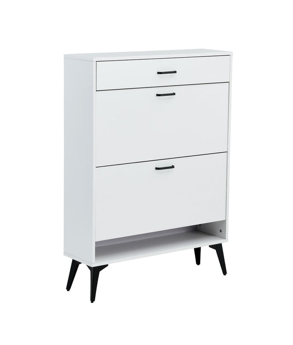 English Elm Shoe Cabinet Slim Tower Matte Finish Vertical Entryway Storage Organizer Enclosed Shelves White W37062873
