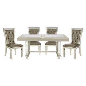 English Elm Glamorous Traditional 5Pc Dining Set With Champagne Finish, Glass Inset Table & Tufted Chairs B011S00264