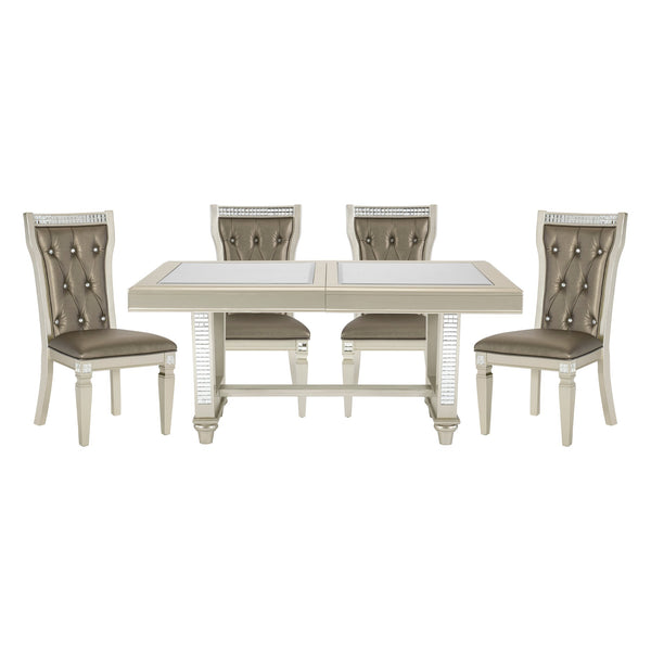 English Elm Glamorous Traditional 5Pc Dining Set With Champagne Finish, Glass Inset Table & Tufted Chairs B011S00264