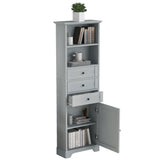 English Elm Grey Tall Storage Cabinet With 3 Drawers and Adjustable Shelves For Bathroom, Kitchen and Living Room, Mdf Board With Painted Finish