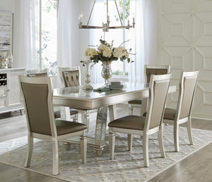 English Elm Glamorous Juliette Trestle Dining Table with Glass Inset, Diamond Embossed Top, Extension Leaf, Champagne Finish B011S00263