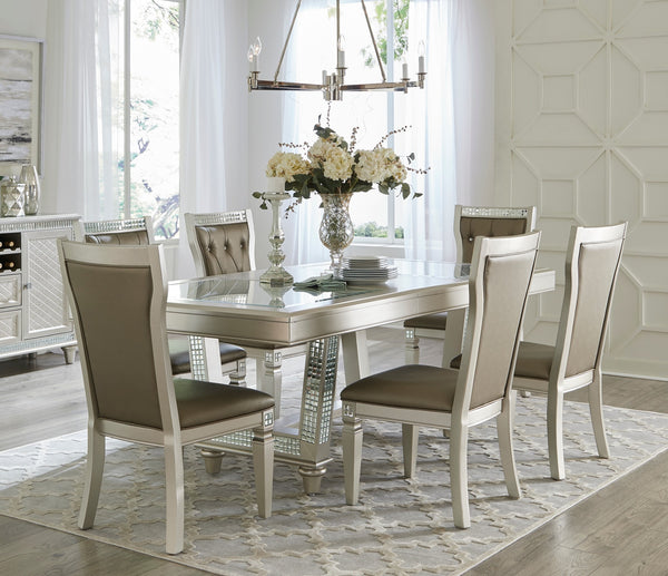 English Elm Glamorous Juliette Trestle Dining Table with Glass Inset, Diamond Embossed Top, Extension Leaf, Champagne Finish B011S00263