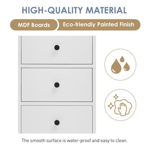 English Elm White Tall Bathroom Cabinet - Freestanding 3-Drawer Organizer with Adjustable Shelf, 100lb Capacity, Painted MDF Finish WF298152AAK