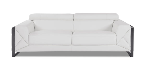 English Elm Global Top Grain Italian Leather Sofa with 3-Layer High-Density Foam, Stainless Steel Legs, Durable Frame White B05777948