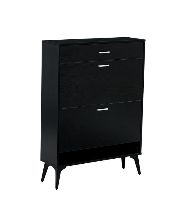 English Elm Shoe Cabinet Slim Tower Matte Finish Vertical Entryway Storage Organizer Enclosed Shelves Black W37062874