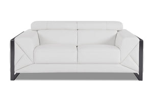 English Elm Global Top Grain Italian Leather Loveseat with 3-Layer High-Density Foam, Stainless Chrome Legs, Solid Wood Frame White B05777947