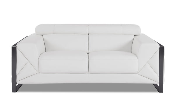 English Elm Global Top Grain Italian Leather Loveseat with 3-Layer High-Density Foam, Stainless Chrome Legs, Solid Wood Frame White B05777947