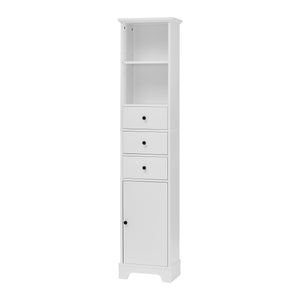 English Elm White Tall Bathroom Cabinet - Freestanding 3-Drawer Organizer with Adjustable Shelf, 100lb Capacity, Painted MDF Finish WF298152AAK
