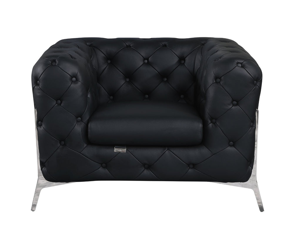 English Elm Global United Italian Leather Accent Chair with Chrome Legs for Modern Living Rooms B05777745