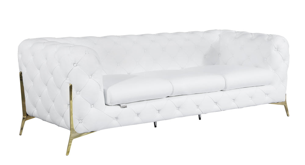 English Elm Global Luxurious Transitional Top Grain Italian Leather Sofa with 3-Layer High-Density Foam, Chrome Legs, Solid Brazilian Wood Frame White B05777756