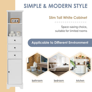 English Elm White Tall Bathroom Cabinet - Freestanding 3-Drawer Organizer with Adjustable Shelf, 100lb Capacity, Painted MDF Finish WF298152AAK