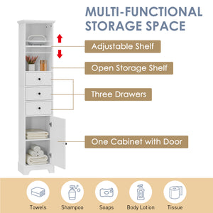 English Elm White Tall Bathroom Cabinet - Freestanding 3-Drawer Organizer with Adjustable Shelf, 100lb Capacity, Painted MDF Finish WF298152AAK