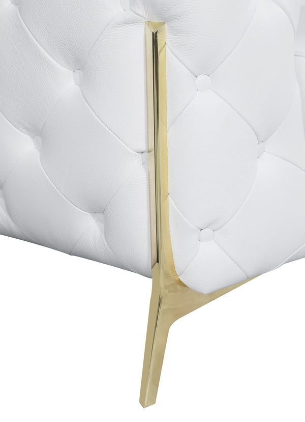 English Elm Global Luxurious Transitional Top Grain Italian Leather Sofa with 3-Layer High-Density Foam, Chrome Legs, Solid Brazilian Wood Frame White B05777756