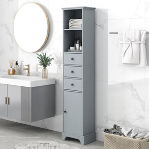 English Elm Grey Tall Bathroom Cabinet, Freestanding Storage Cabinet With 3 Drawers and Adjustable Shelf, Mdf Board With Painted Finish