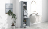 English Elm Grey Tall Bathroom Cabinet, Freestanding Storage Cabinet With 3 Drawers and Adjustable Shelf, Mdf Board With Painted Finish