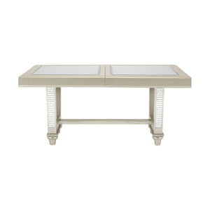 English Elm Glamorous Style Dining 7Pc Set - Champagne Finish Table With Glass Inset & 6 Tufted Side Chairs B011S00265