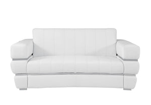 English Elm Global Top Grain Italian Leather Loveseat with 3-Layer High-Density Foam, Chrome Legs & Solid Frame White B05777956