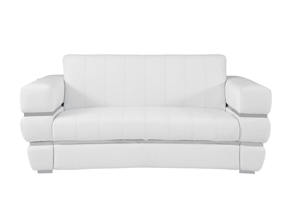English Elm Global Top Grain Italian Leather Loveseat with 3-Layer High-Density Foam, Chrome Legs & Solid Frame White B05777956