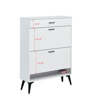 English Elm Shoe Cabinet Slim Tower Matte Finish Vertical Entryway Storage Organizer Enclosed Shelves White W37062873
