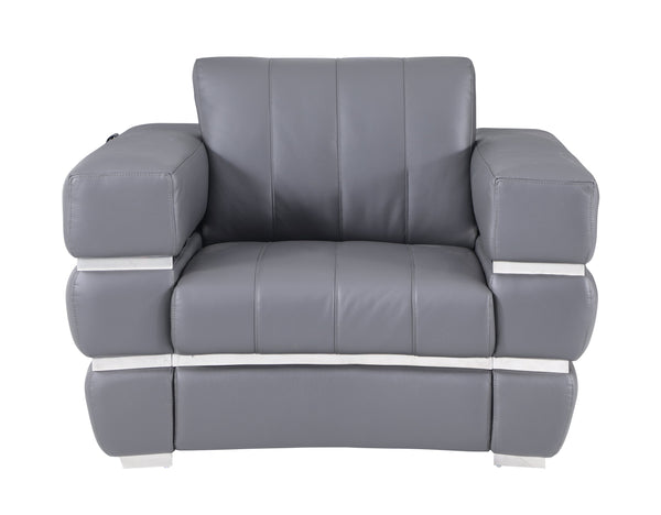 English Elm Global United Top Grain Italian Leather Chair with 3-Layer High-Density Foam, Stainless Steel Legs & Solid Wood Frame Dark Gray B05777952