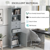 English Elm Grey Tall Storage Cabinet With 3 Drawers and Adjustable Shelves For Bathroom, Kitchen and Living Room, Mdf Board With Painted Finish