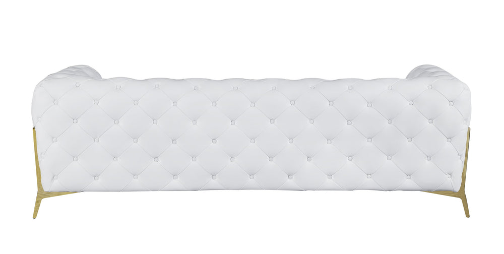 English Elm Global Luxurious Transitional Top Grain Italian Leather Sofa with 3-Layer High-Density Foam, Chrome Legs, Solid Brazilian Wood Frame White B05777756