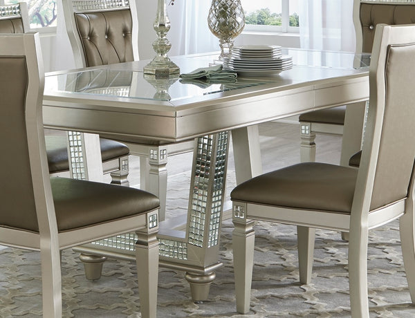English Elm Glamorous Style Dining 7Pc Set - Champagne Finish Table With Glass Inset & 6 Tufted Side Chairs B011S00265