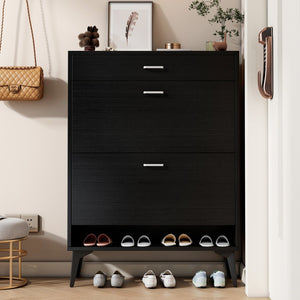 English Elm Shoe Cabinet Slim Tower Matte Finish Vertical Entryway Storage Organizer Enclosed Shelves Black W37062874