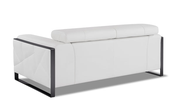 English Elm Global Top Grain Italian Leather Loveseat with 3-Layer High-Density Foam, Stainless Chrome Legs, Solid Wood Frame White B05777947