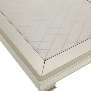 English Elm Glamorous Juliette Trestle Dining Table with Glass Inset, Diamond Embossed Top, Extension Leaf, Champagne Finish B011S00263