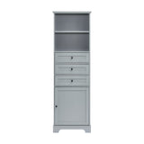 English Elm Grey Tall Storage Cabinet With 3 Drawers and Adjustable Shelves For Bathroom, Kitchen and Living Room, Mdf Board With Painted Finish