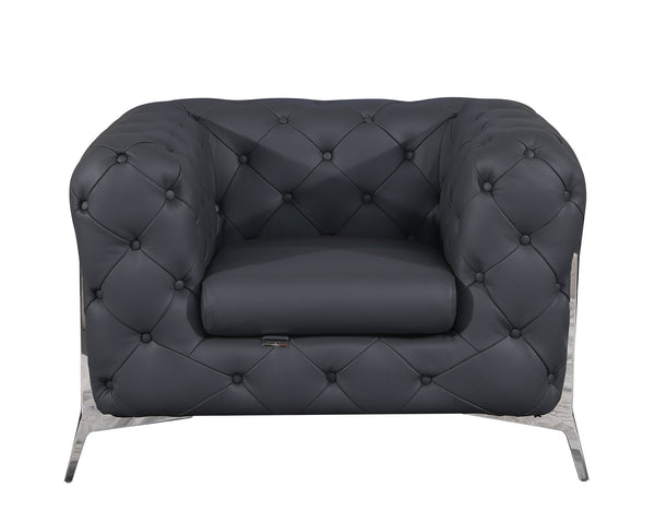 English Elm Global Plush Top Grain Italian Leather Recliner Chair with High-Density Foam, Chrome Legs, Solid Wood Frame Gray B05777751