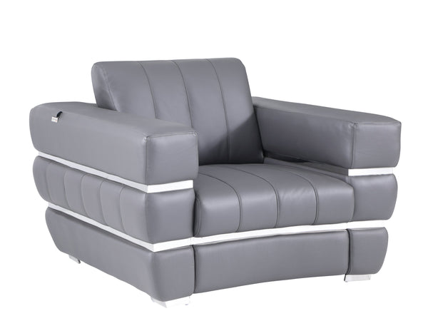 English Elm Global United Top Grain Italian Leather Chair with 3-Layer High-Density Foam, Stainless Steel Legs & Solid Wood Frame Dark Gray B05777952