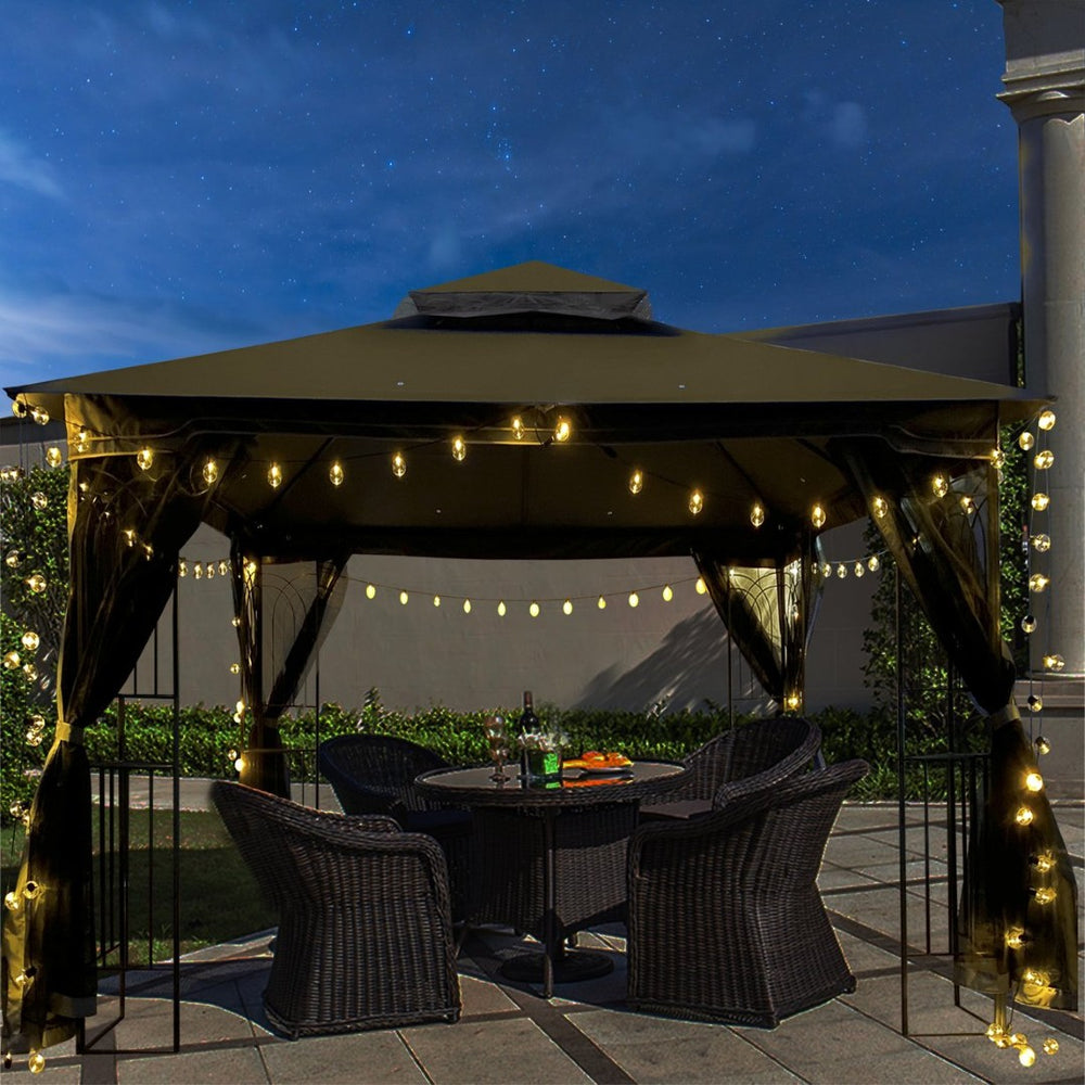 English Elm Same 10x10 Outdoor Gazebo Steel Frame Double Roof Mesh Screens Backyard Patio Shelter W41940786