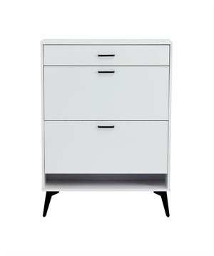 English Elm Shoe Cabinet Slim Tower Matte Finish Vertical Entryway Storage Organizer Enclosed Shelves White W37062873